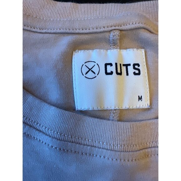 Cuts Mens Beige Long-Sleeve Pima Cotton Crewneck Shirt Medium - Picture 2 of 5